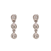 14K White Gold Three Diamond Bezel Dangle Earrings